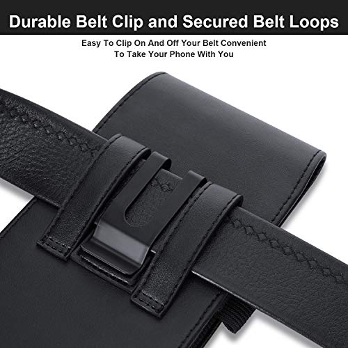 Image of BECPLT Leather Holster Belt Case for iPhone 16 Pro /15 /14 /13 /12 /11 Pro & Galaxy S25 /S24 /S23 /S22 /S21 /S20 - Slim Hard Case with Clip /Loops - Black