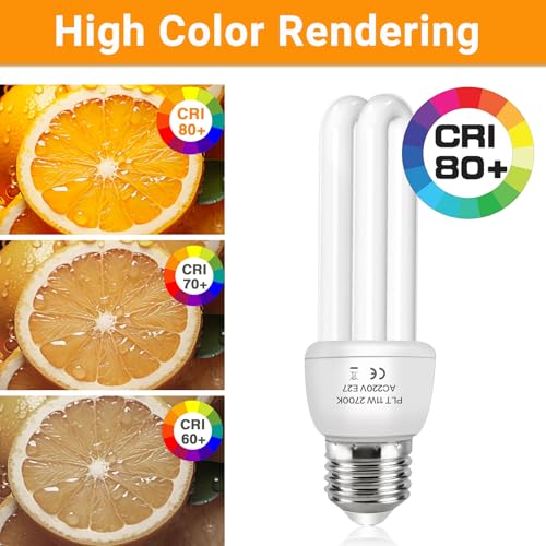 Akynite E27 Energy Saving Bulb 11W, Warm White 2700k, E27 Edison Screw Fitting, 2U CFL Low Energy Light Bulbs, ES Compact Fluorescent Stick Bulbs, AC 220V, not dimmable, 2pcs - Image 6