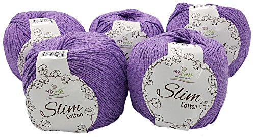 ReTwisst 500 g Slim Cotton Yarn, 5 Packs of 100g Yarn Craft Knitting Yarn (Amigurumi) Total Approx. 850 M Long, 85% Cotton, To Choose From lilac
