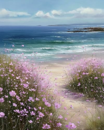 CHWGLFGG Paint by Numbers Kit for Adults Beginner Beach Wildflower Adult Paint by Number Kits on Canvas DIY Acrylic Oil Easy Painting by Numbers for Home Wall Decor 16X20 inch (Without Frame)