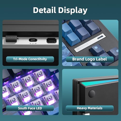 Image of ZORNHER ZH870 Wireless Mechanical Gaming Keyboard,80% Blue Custom Creamy Sound Keyboard with Lighted Up Dye Sublimation PBT Keycaps,Pre-lubed Linear Switches,Hot-Swappable,RGB Backlit