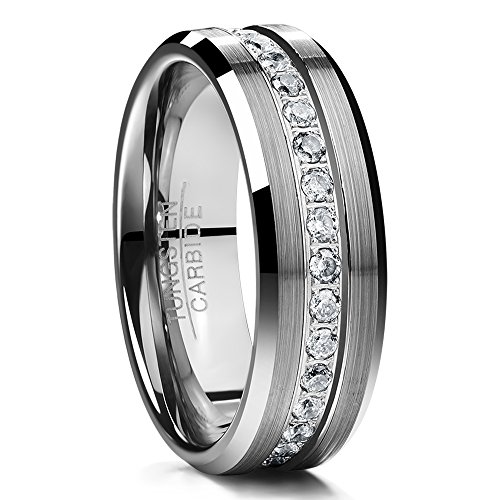 NUNCAD Wolfram Ring Herren/Damen 8mm Silber, Unisex Fashion Ring gebürstet mit Comfort Fit Design für Hochzeit, Verlobung und Lifestyle, Größe 62 (22)