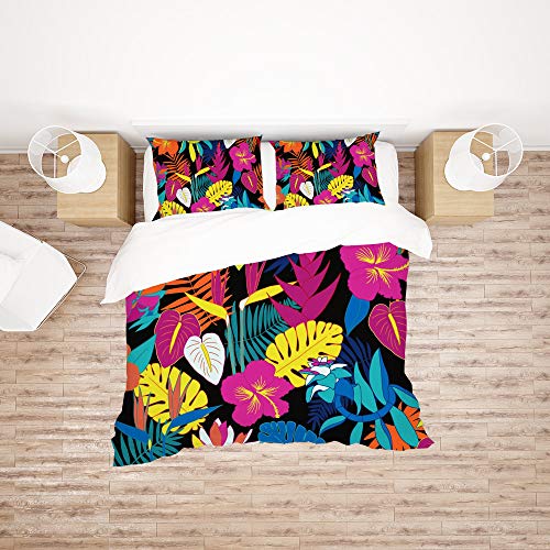 Parure de lit fleurs tropicales rose CHEHONG en polyester ultra doux - 3