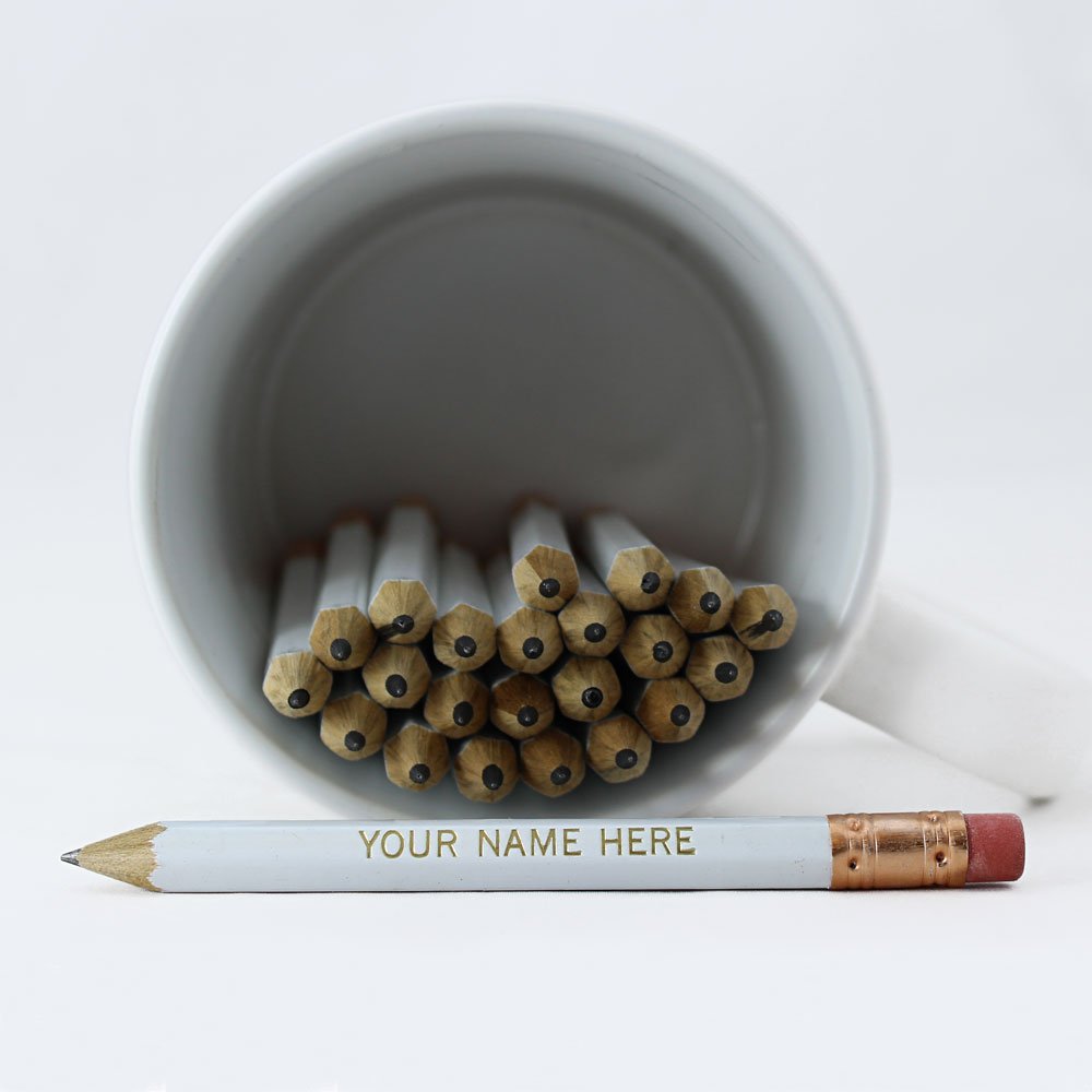 ezpencils - Personalized - White Barrel Golf(1/2 a pencil - Pew pencils) Hexagon Pencils with eraser - 24 pkg - Free-Personalization
