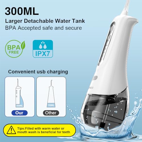Image of HANNEA 300ml Oral Irrigator, 4 Modes, IPX7, 6 Nozzles, Rechargeable
