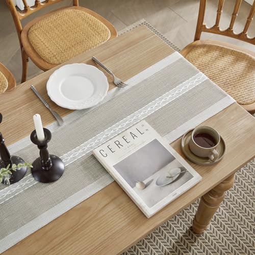 Wracra Runner da tavola in Lino e Cotone con Ricamo, Runner da Tavolo caffè da Esterno per Interni in Stile casalingo 90cm per Decorazioni di Cucina per Sala da Pranzo di Partito - immagine 5