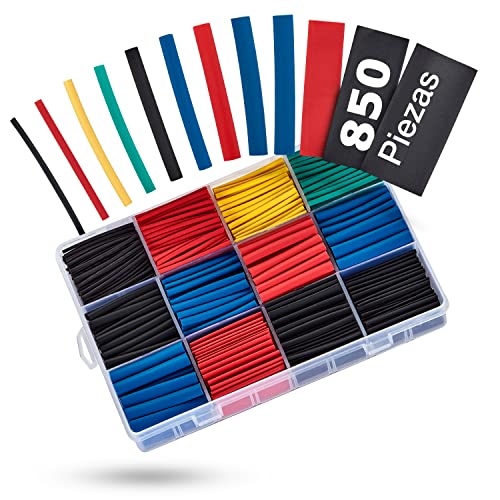 BAURIX Tubo Termoretractil juego de 850 piezas - Termoretractil para cables eléctricos surtido de colores - Relación de contracción 2:1 - Funda Termoretractil - Heat shrink tubing