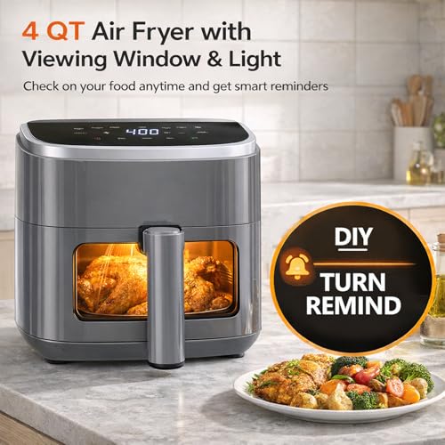 Image of Simple Deluxe 8-in-1 Air Fryer 4 Qt, Digital Preset Airfryer with Visible Window, Nonstick and Dishwasher-Safe Basket for Chips, Bake, Wings, 60-Min Timer, 1500W, Gray