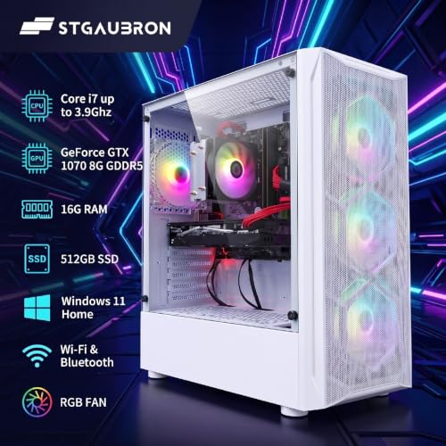 Image of STGAubron Gaming PC Desktop,Core I7,GTX 1070 8G,16G RAM,512G SSD | Gaming Computer Tower for Streaming,Video Editing,Home,School,I7 up to 3.9GHz,ARGB Fan,WiFi 6,BT 5.0,4K DP,HDMI,Win11 Home