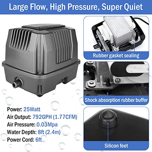AquaMiracle All-in-One Koi Pond Aerator for Outdoor Ponds, Pond Air Pump Pond Aeration System with Self-Sinking Airline Flow Control Rubber Air Diffuser