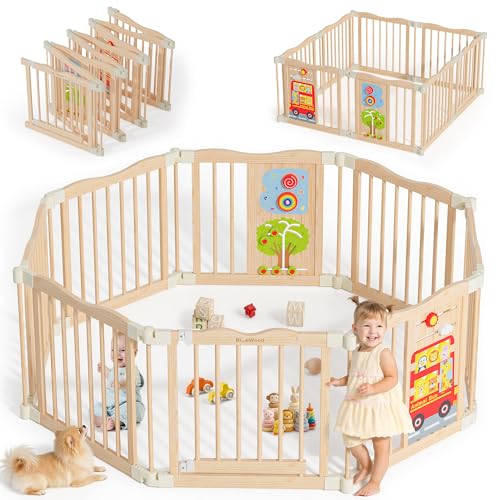 BlueWood Wooden Baby Playpen 8Pcs with Pattren