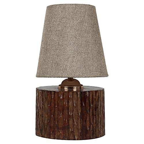 Image of tu casa Wooden Table Lamp Mango Wood Fabric Shade for Bedside & Livingroom