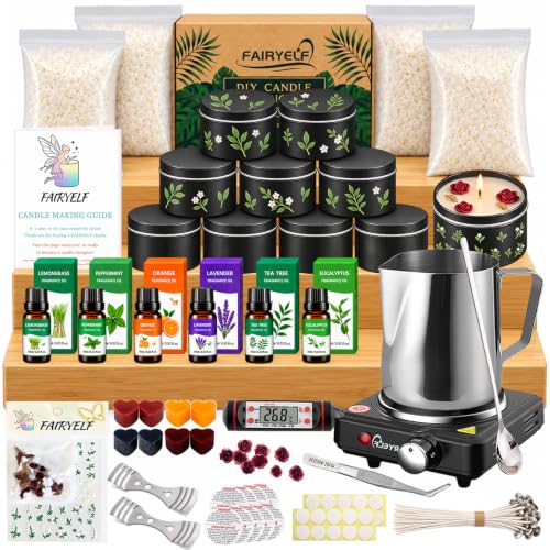 FAIRYELF Candle Making Kit for Adults, Soy Wax & Wax Melter, DIY Candle Kit