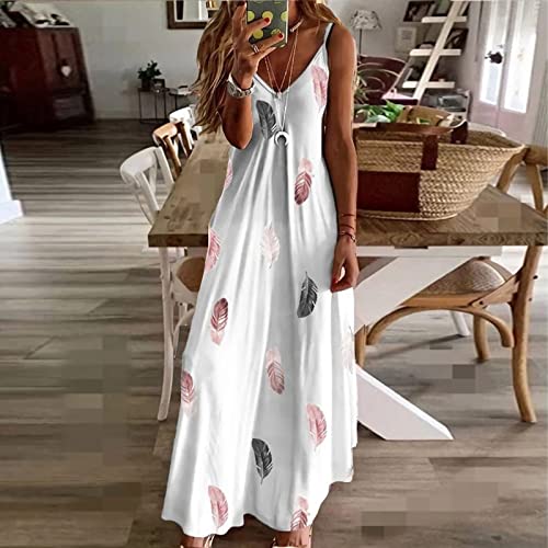 Vestido feminino sem mangas, alças finas, decote em V, praia, havaiano, longo, verão, outono, 2024,