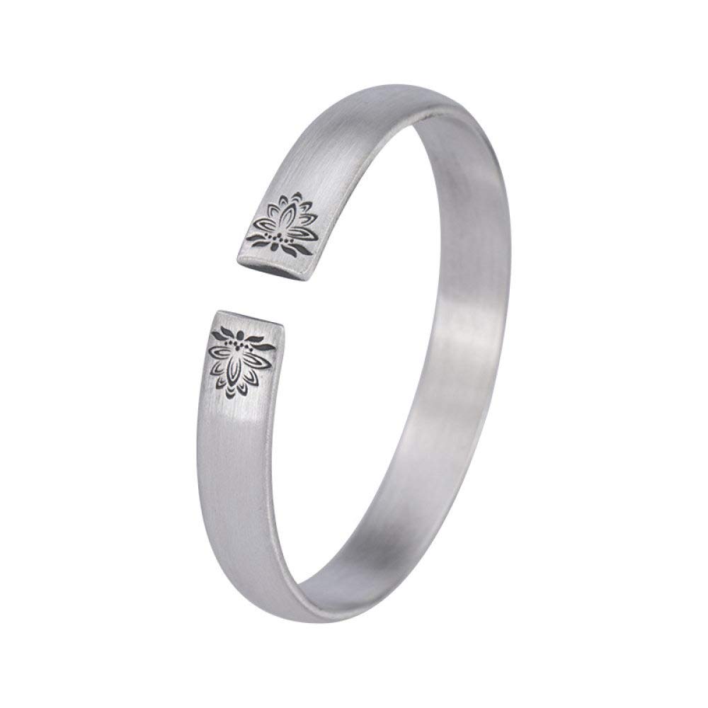 S925 Vintage Pulsera De Plata para Mujeres Hombres Lotus Apertura Pulido Mate Simple Y Sencillo Estilo Chino Personalidad Creativa Encanto Hermoso Regalo