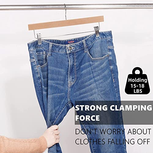 Perchas de madera para pantalones con clips ajustables, paquete de 20, organizador de ropa liso para jeans, pantalones de vestir, pantalones, diseño que ahorra espacio