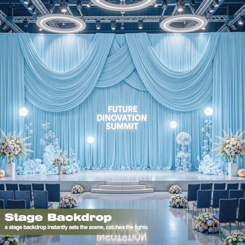 16x10ft Wrinkle Free Blue Backdrop Curtain, 4 Panels High Density Photography Backdrop Drapes Fabric for Wedding Birthday Party Stage Photo Background Decorations by PARTISKY - Used condition - Image 5