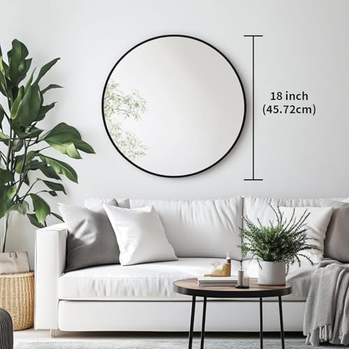 Image of Oruii Small Round Mirror, 18 inch Circle Mirror, Matte Black Metal Frame | High Definition, Waterproof, Rust-resistant, Circular Wall Mirrors for Bathroom, Bedroom, Vanity, Nursery, Kids, Wall Decor