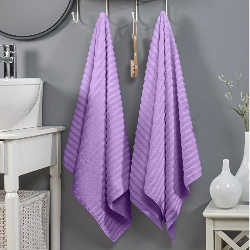 Image of Elegant Comfort 100% Turkish Cotton Corduroy Ribbed Luxury Soft 2 Pack Bath Towels 27 x 54 Inch - Ultra Plush, Absorbent, Quick Dry, Hotel Spa Quality Towels for Bathroom Essentials, Lilac