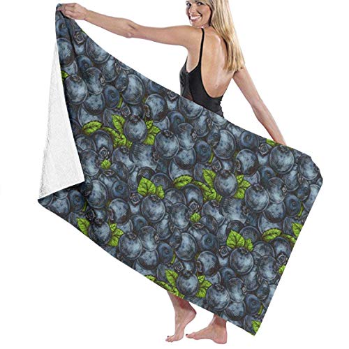 tyui7 Ripe Juicy Blueberry Closely Serviette de Plage Personnalité Piscine Serviette de Bain surdimensionnée en Eau 130x80 cm