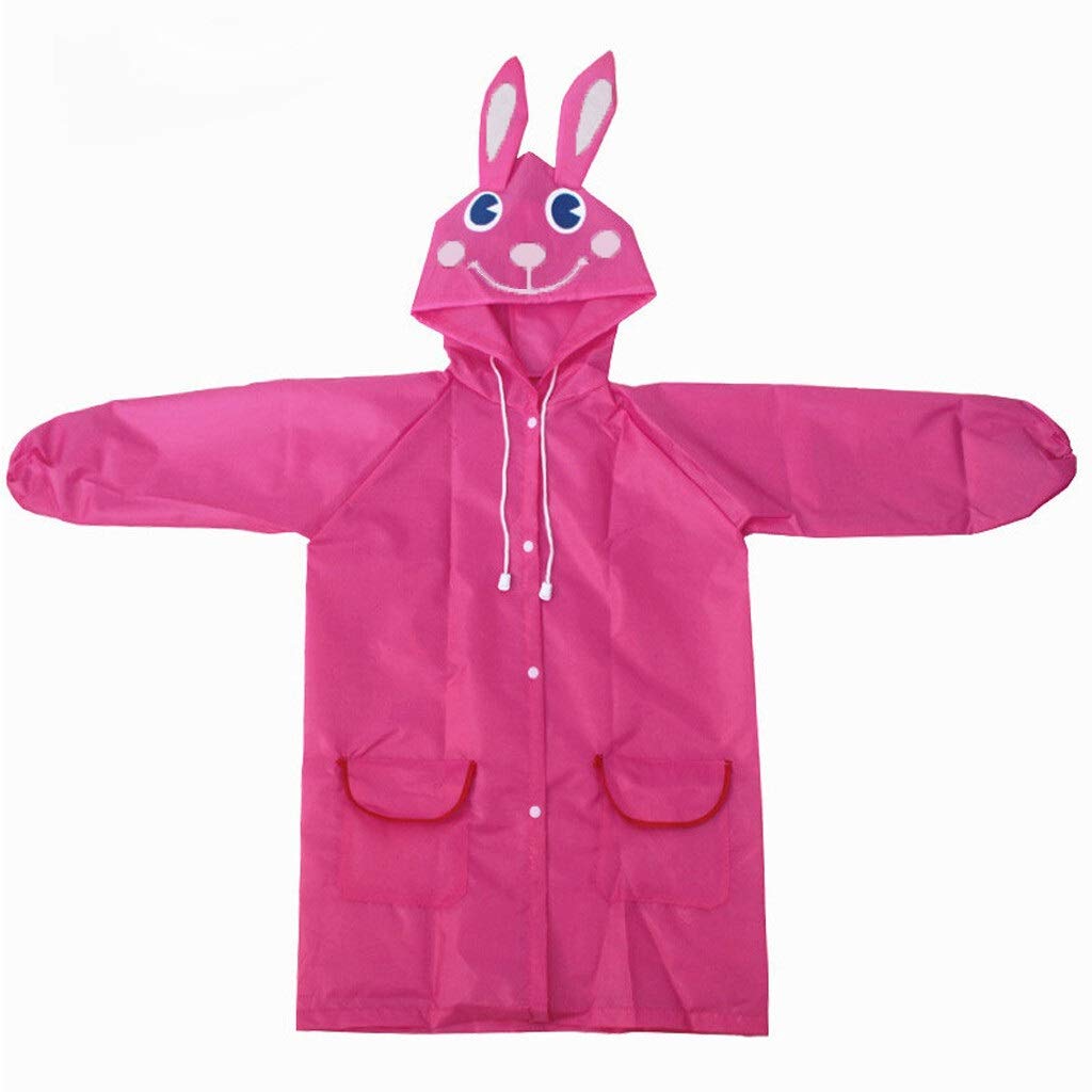 Easy To Use Cartoon Animal Style Raincoat Kids Toddler Rain Jacket Girls Boys Rainsuit Waterproof Hooded Long Rainwear Student Cute Poncho (Color : Pink, Size : One Size)