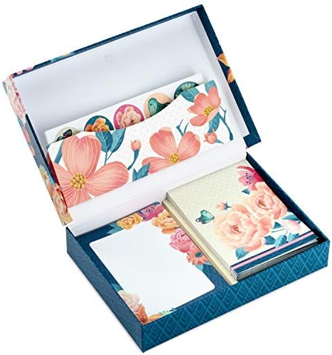 Hallmark Stationery Set with Desk Organizer, Floral (10 Blank Cards with Envelopes, 20 Writing Sheets with Envelopes, 75-Sheet Notepad, 30 Seals)