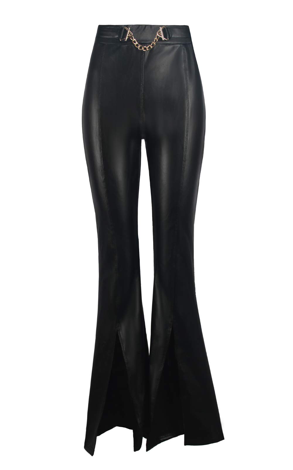 RAMISU Womens Casual Faux Leather Pants High Waist Stretch Slim Hips Motorcycle Flared Bell Bottom Pants