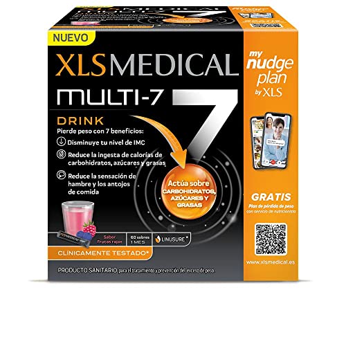 XLS Medical Multi7 Drink Actua sobre carbohidratos, azúcares y grasas, 2 sesiones Servicio de Nutricionista, origen natural, 60 sobres solubles