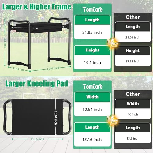 Image of TomCare Garden Kneeler and Seat 10.64 inch Wider Larger Soft Kneeling Pad Garden Bench with 2 Large Tool Pouches Heavy Duty Garden Stool Foldable Tools Gardening Gifts for Women Men Gardeners,Black