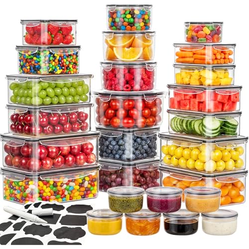 52 Pcs Food Storage Containers with Lids Airtight (26 Containers & 26 Lids) - Leakproof Meal-Prep Container for Kitchen Storage and Organization, Stackable Plastic Food Containers with Labels & Pen