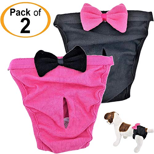 Funnydogclothes Pack Of 2 Dog Diapers For Female Girl Cat Puppy For Small And Large Pet 100% Cotton Pink Black (Xl/Xxl Waist 22 "- 32") #TOP2
