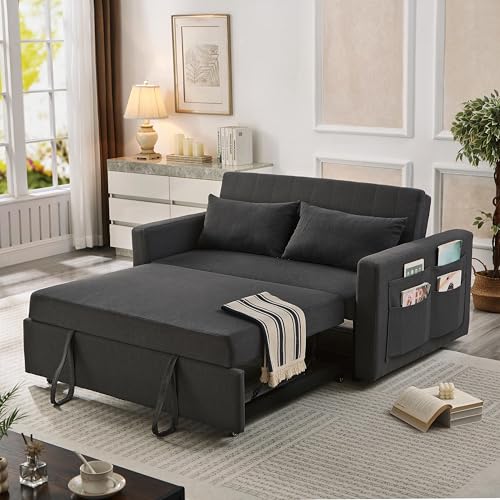 N NOORDENIYA 55.5" Fabric Convertible Sofa Bed, Pull Out Sleeper