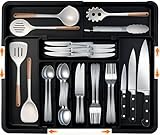 Structure stable et design ergonomique : Cet organiseur est doté d’une base solide, de séparateurs renforcés et d’une structure stable qui empêche les couverts de glisser. Les fentes incurvées facilitent l’accès et le rebord ergonomique permet de retirer facilement les ustensiles.