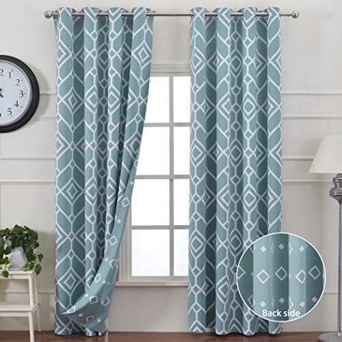 JC JACK&CATHERINE Reversible Geometric Printed Blackout Curtains Thermal Insulated Curtain for Living Room, Teal, 52 x 95 inch, Set of 2 Panels
