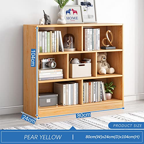 Image of IOTXY Open Shelf Low Bookcase - Wooden 3-Tier Cube Bookshelf, Pear Yellow