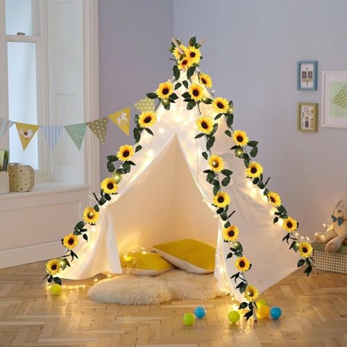 Image of TIED RIBBONS Set of 2 Artificial Sunflower Garland with Hanging String 10 Flowers (2.2 Meter) Garland for Decoration Wall Door Hanging Home Decor Balcony Indoor Outdoor Office Craft Decorative Items