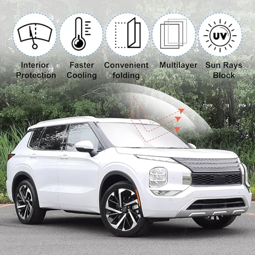 Image of Windshield Sun Shade Custom Fit for 2022 2023 2024 2025 2026 Mitsubishi Outlander Accessories Foldable Sunshade Sun Blocker Protect Car from Sun Rays & Heat Damage Keep Car Cooler
