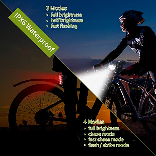 Ornalry Bicycle Accessories 4 PCs Include Bike Rearview Mirror, Rechargeable Bicycle Light Set - Front Headlight and Back Tailight, and 1 Bike Bell Brass (with 2 USB Cable) - Thumbnail 3