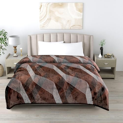 Image of Premium Ultra Soft Flannel Printed Single Blanket 220x160 cm| 200 GSM Warm & Cozy All Season AC Blanket| Lightweight Travel /Camping Throw for Sofa & Couch| Winter Duvet /Quilt- Coffee