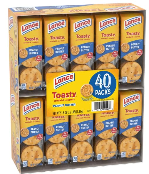 Lancee Toasty Peanut Butter Sandwich Crackers – 40 Pack, Real Peanut Butter Filling, 6 Crackers Per Pack, On-The-Go Snack, 4g Protein, Kid & Adult Friendly Snack Packs