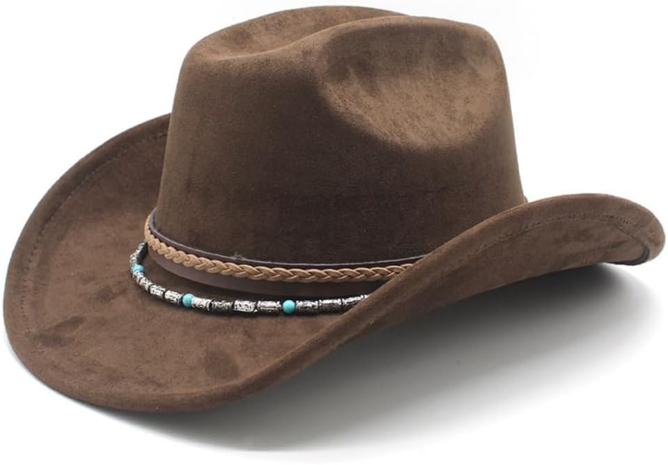 Western Fedora Hat with Studded Band, Black, Wool Felt, Wide Brim