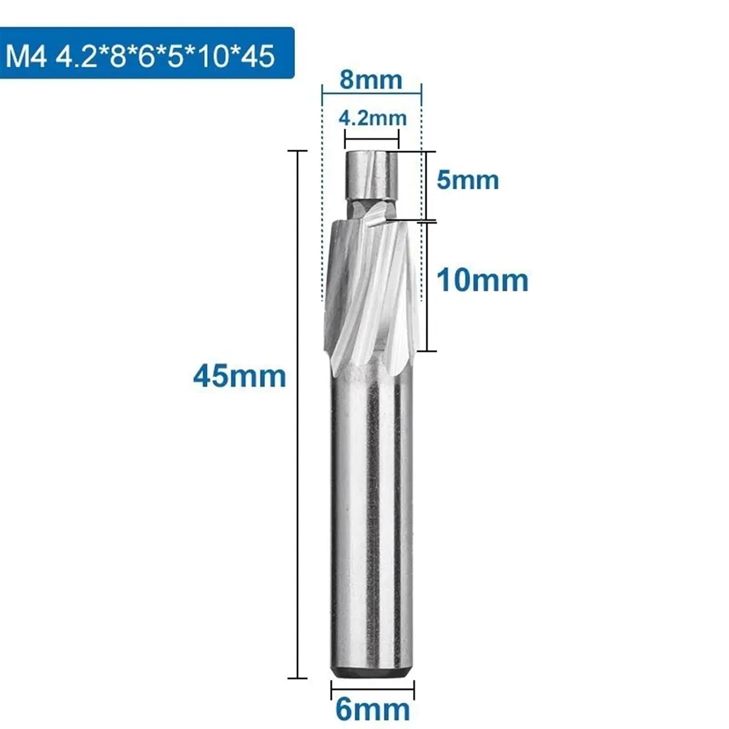 4 Flute Counterbore M3-M16 Slotting Tool Countersink Hole 1Pcs(4.2x8x6x5x10x45)