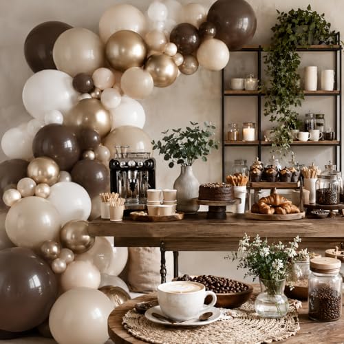 Image of Brown Cream Neutral Balloons, 12 Inch 60PCS Retro Brown Khaki Beige Sand White Balloon, Beige Nude Apricot Balloon for Neutral Bear Bridal Baby Shower Wedding Birthday Party Decorations Supplies