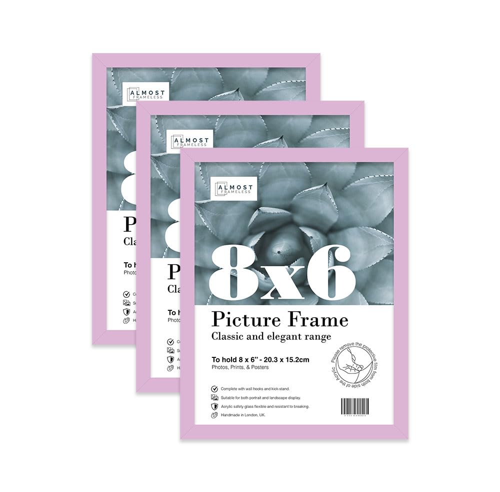 Almost Frameless 8x6 Lilac Picture Frame Set of 3, Display 8x6 Picture Gallery Wall, Poster, Photo, Artwork, or Print, Yellow
