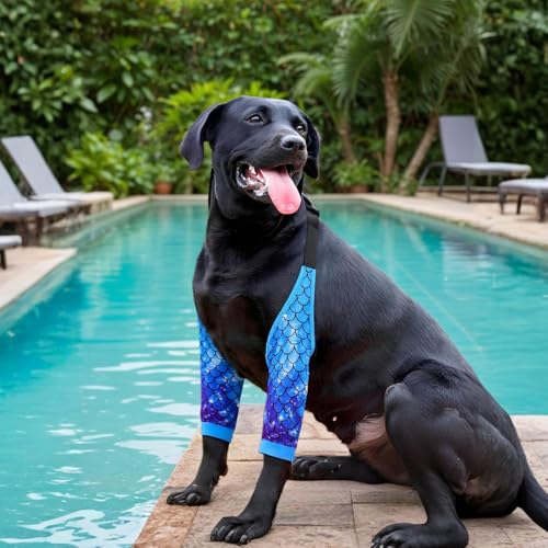 Image of Dog Elbow Wraps Knee Protector Pads Elbow Callus Treatment Sleeve for Wounds Front Legs Prevent Licking for Medium Large Dogs 2XL, Mermaid