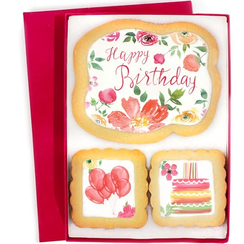 Happy Birthday Cookies Gift Basket For Women and Girls Her Decorated Sugar Cookie Gift Box Floral | Nut Free | 3 Pack | Kosher