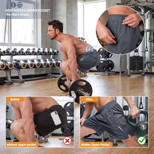 ZITY 7” Inseam Mens Athletic Running Shorts Mesh Quick Dry Gym Shorts Grey - image 3