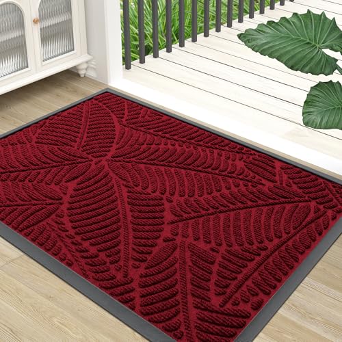 Colorxy Waterproof Doormat, Sturdy Natural Rubber Front Indoor Mat, Non Slip Low Profile Indoor Outdoor Door Mats, Stain and Fade Resistant Floor Mat, Easy Clean Patio Entry Rug, 59''x36'', Burgundy