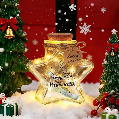 Giftota Weihnachtsgeschenke für Frauen - LED Flaschenlicht Sternform Geldgeschenk - Geschenkideen Weihnachten für Frau Freundin Schwester Kollegin - Wichtelgeschenke Adventskalender Füllung