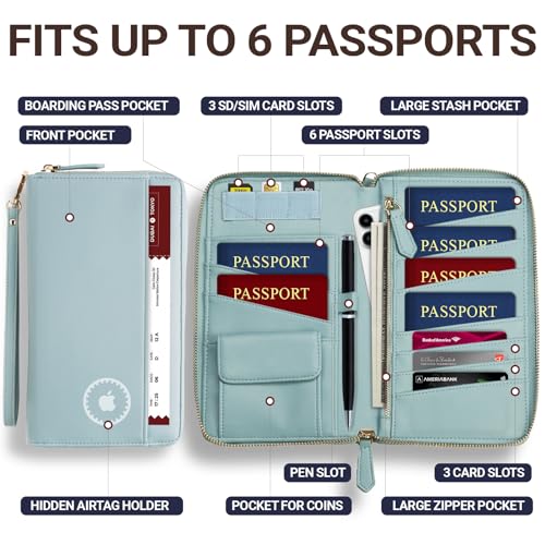 Image of Travel Document Organizer - RFID Passport Wallet Case Family Holder Id Wristlet